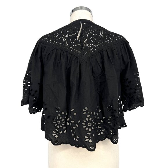 Madewell Embroidered Shirred Short Sleeve Cotton Blouse Black Size XS NWT - Picture 6 of 9